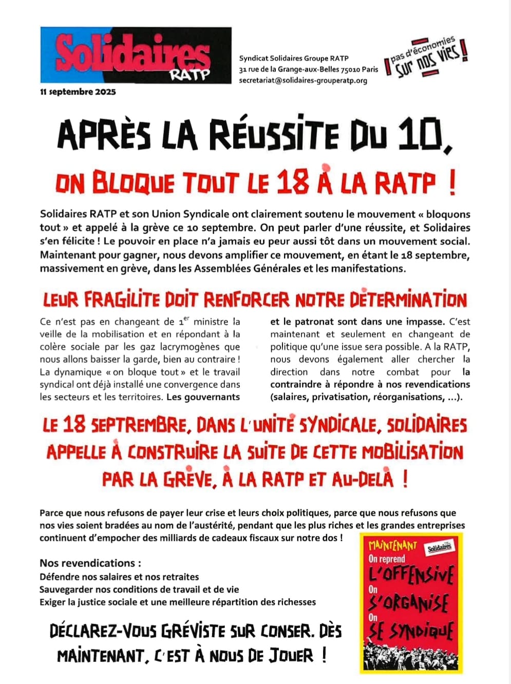 Tout savoir sur la grève du 18 septembre 2025 à la RATP