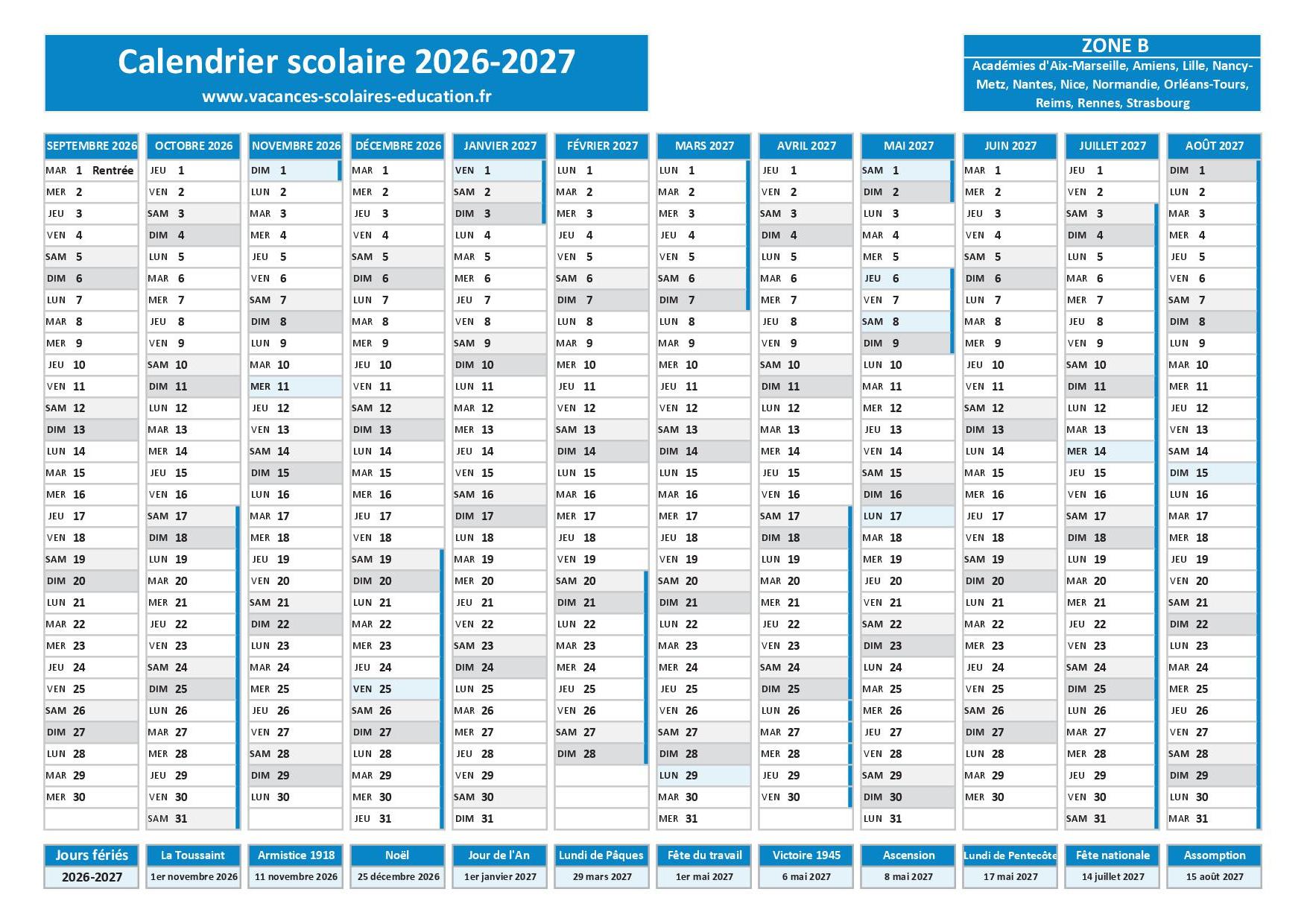 Vacances scolaires : le calendrier 2025-2026 et 2026-2027 dévoilé